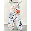 floral printed wide-leg sweatpants, drawstring waist design, women's comfortable and loose version