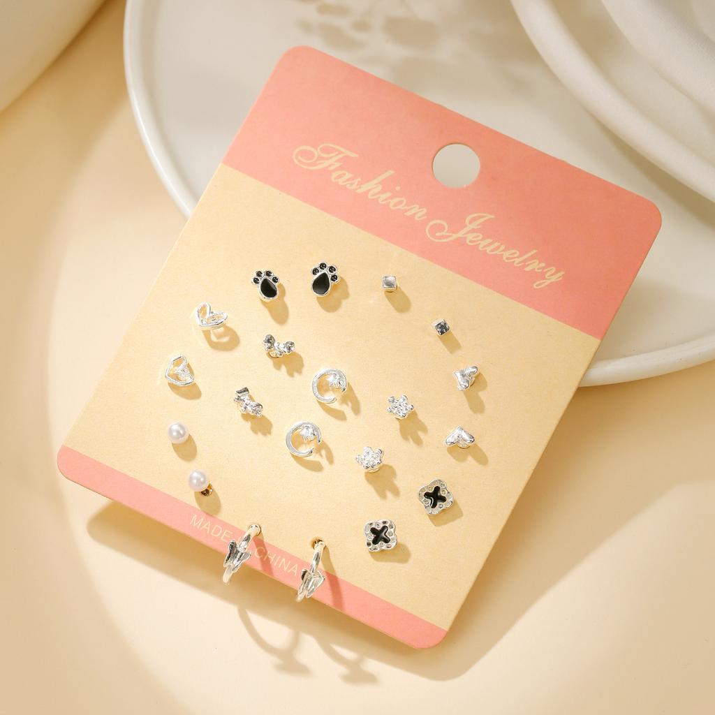 Titanium Steel One-week Stud Earrings 1 Combination Korean Fringed Bow Ins Versatile Cute Earrings for Women