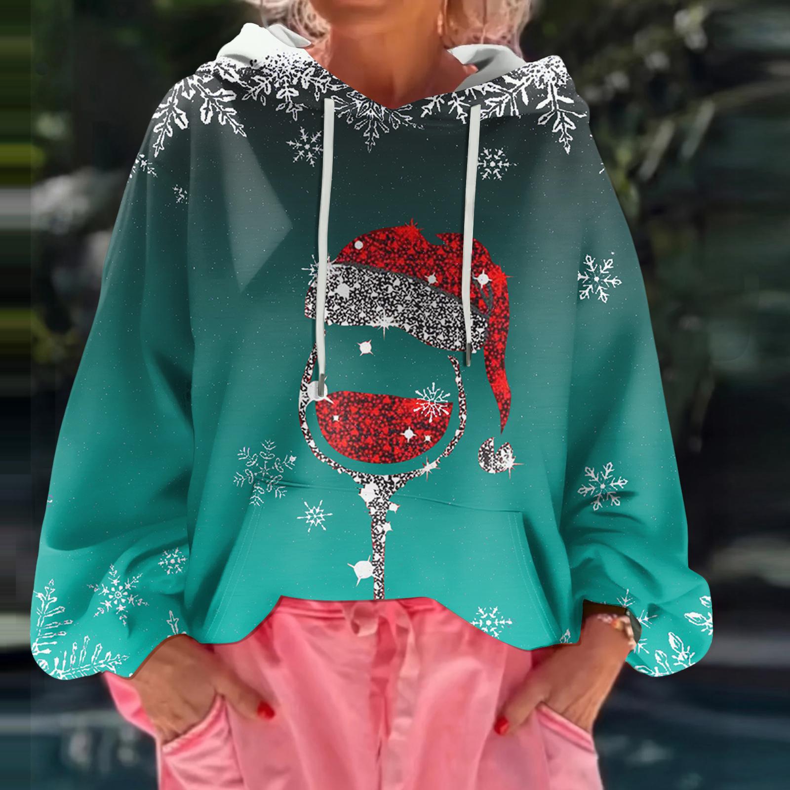 

Женский рождественский свитшот с капюшоном, свободного кроя, с длинными рукавами и принтом M