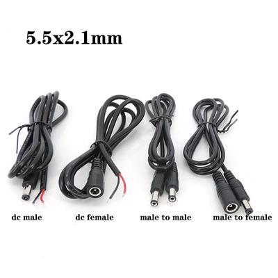 Schwarzes 5,5 x 2,1 mm DC-Kabel, Stecker auf Stecker, Buchse, 2-adriger Stift, 20 AWG 22 AWG, Verlängerungskabel für Kamera, LED-Lichtstreifen