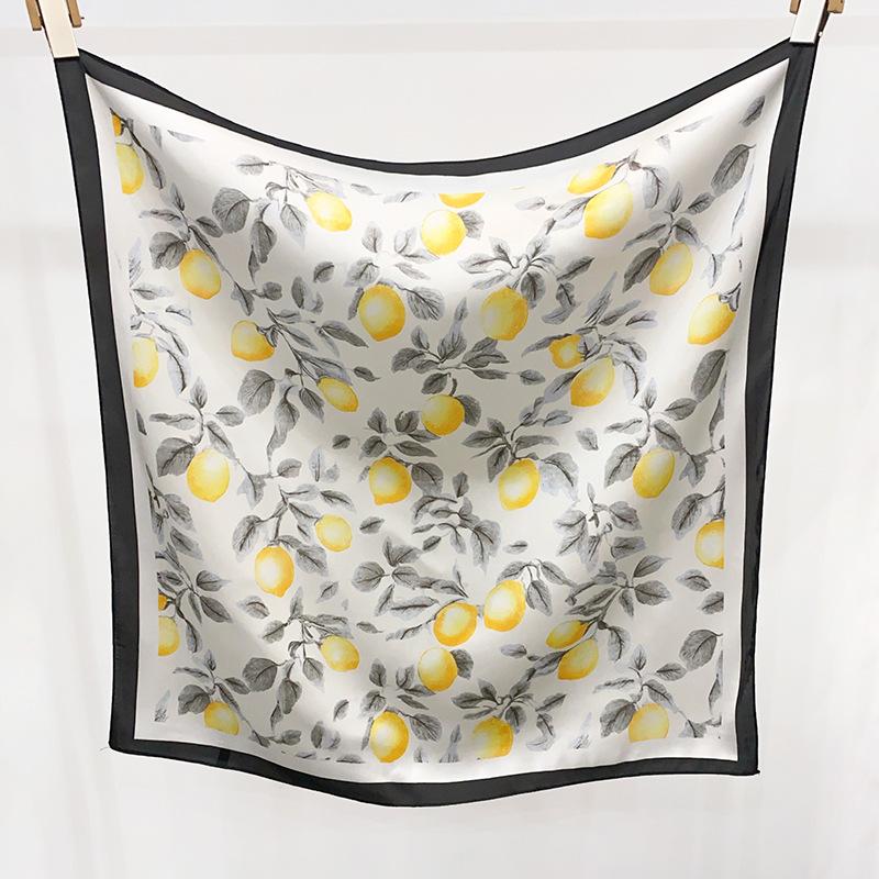 Spring and Summer Korean Edition Fashion Small Square Scarf Silk Scarf Women's Versatile Decorative Headscarf Small Scarf Lemon Printed Scarf Headband