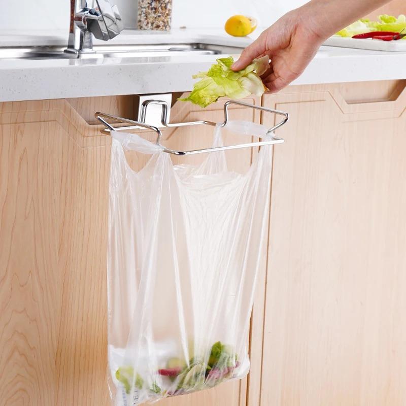 Kitchen Trash Rack Cabinet Door Garbage Bag Holder Stainless Steel Closet Garbage Storage Holder Kitchen Fixture Garbage bracket