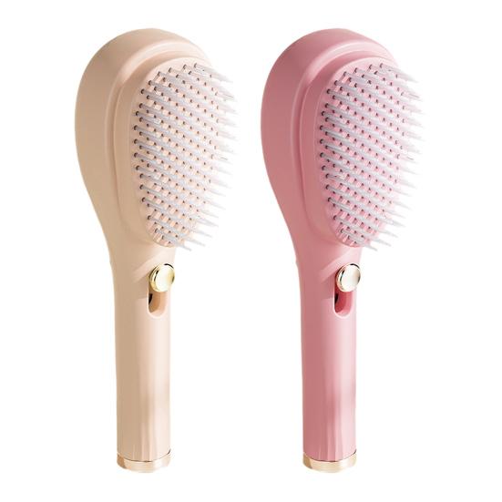 2Pcs Retractable Self Cleaning Hair Brush, Hair Detangler Brush with Ergonomic Handle, Anti Static Scalp Massage Brush for Men Women