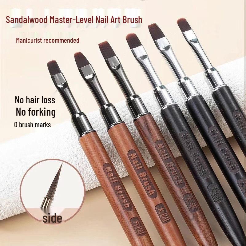 Sandalwood Nail Art Gel Brush Set: Round Flat Heads for Extension Blending Black Sandalwood Large Flat Head