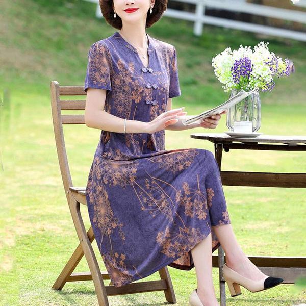 Cheongsam retro, mamă de vârstă mijlocie și în vârstă, costum cu fustă slabă, rochie largi de lungime medie de gamă înaltă