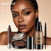 4 Piece Facial Makeup Set with Foundation Eyebrow Pencil Lipstick and Powder Compact Suitable for Yellow and Black Skin Tones with No Makeup Smudging