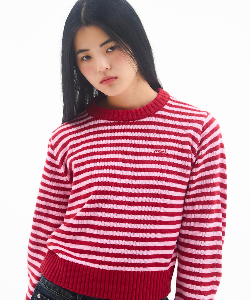 AMES-WORLDWIDE Basic Small Logo Stripe Knit Red