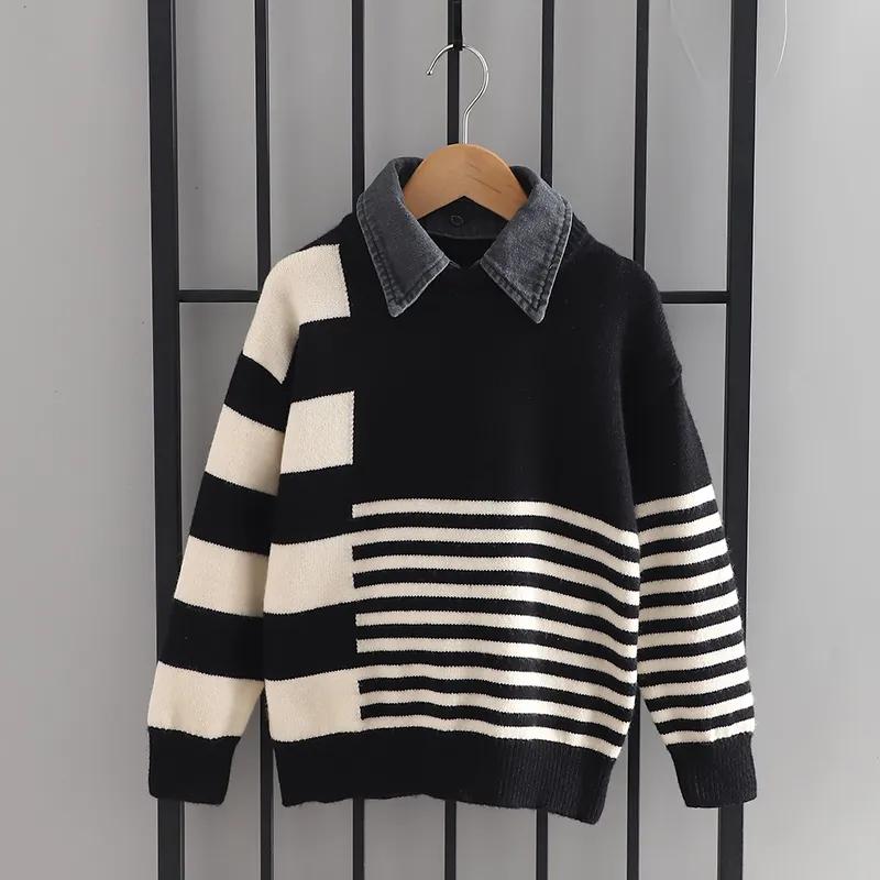 3 5 7 9 лет Мальчиковые свитера Весна и Осень Детские пуловеры Свитера Мальчиковые Детские Утепленные Трикотажные изделия Теплые Свитера 160