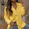 Women's Fashion Casual Spring Autumn Solid Color Print Long Sleeve POLO Neck Blouses & Shirts