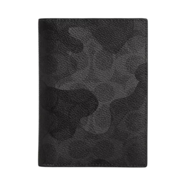 New COACH Coated Canvas Card Holder Mini Men's Black Gray CX878-QBGRM