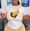 Women's Round Neck White Short-sleeved T-shirt Fashion Printed Valentine's Day Base Shirt Aesthetic Clothes Summer Polyester