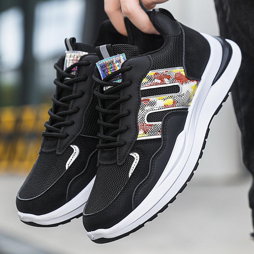 Popular men's breathable mesh running shoes thick-soled wear-resistant shock-absorbing sports shoes universal trendy shoes in stock