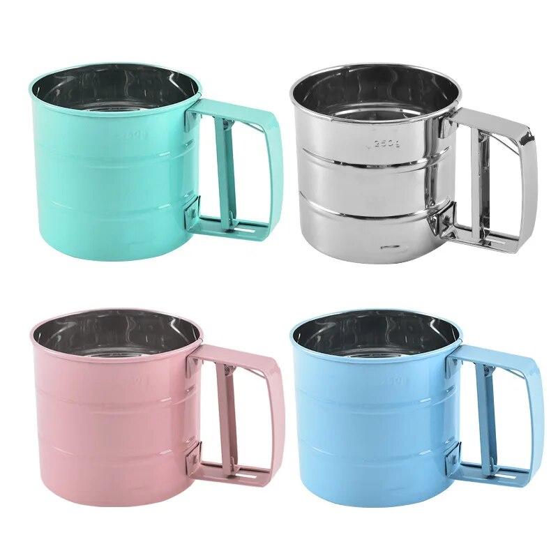 Big Size Stainless Steel Hand-held Semi-automatic Flour Sifter Cup Flour Sieve Baking Tools Baking Accessories