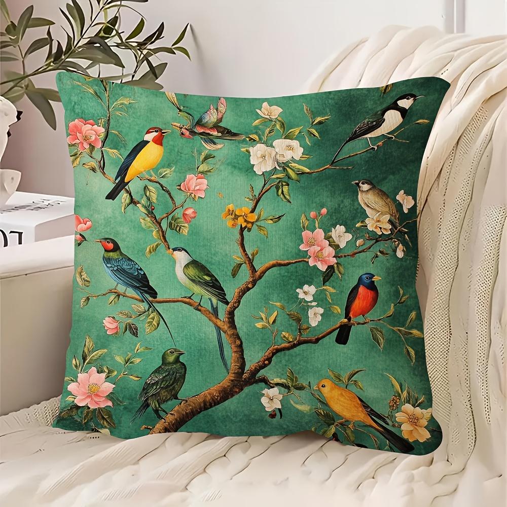 Kissenbezug im exotischen Vogelstil | 18x18 Zoll | Handwaschbar | Dekorative Kissen für Sofa, Wohnzimmer, Schlafzimmer und Büro Peach skin 18*18(CM)-1Pcs black