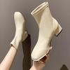 Autumn and winter new Martin boots women's square head mid-heel thick heel short boots versatile rear zipper elastic thin boots