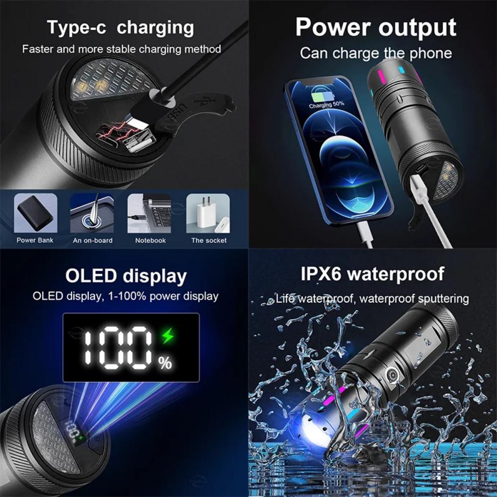 Powerful LED Flashlight Super Bright Rechargeable High Power Long Range 200M Torch Outdoor Emergency Camping Fishing Lantern