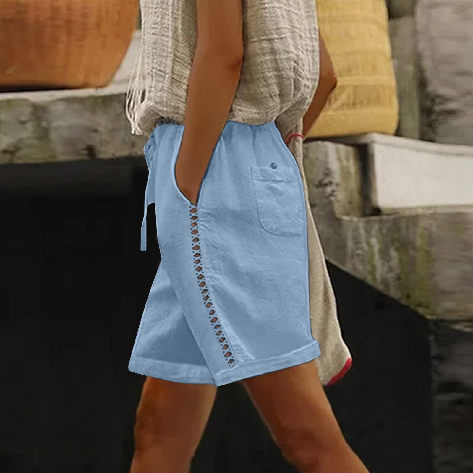 

Women s Fashion Baggy Shorts With Pocket Slim Breathable Lace Edge Hollowed Out Color Retro Casual Pants S