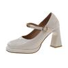Mary Jane shoes spring 2025 new one-word with sexy high heels patent leather round head thick heel waterproof table shoes