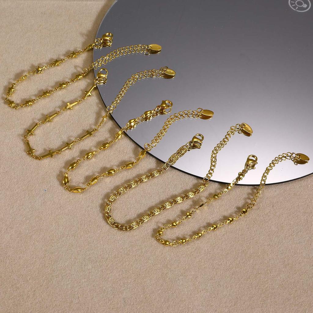 Jewelry Simple Stainless Steel 18K Gold Pentagram Bracelet, Jewelry