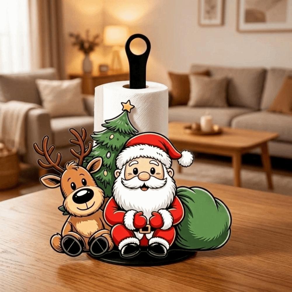 Wooden Base Santa Claus Towel Stand Acrylic Roll Paper Towel Holder Tissue Stand Dining Table