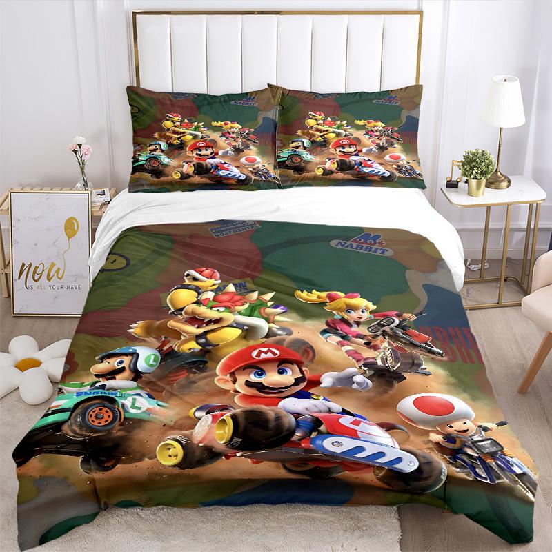 3pcs Mario Racing Game Duvet Cover Set, Includes 1 Duvet Cover and 1/2 Pillowcases (No Insert) yy251104236