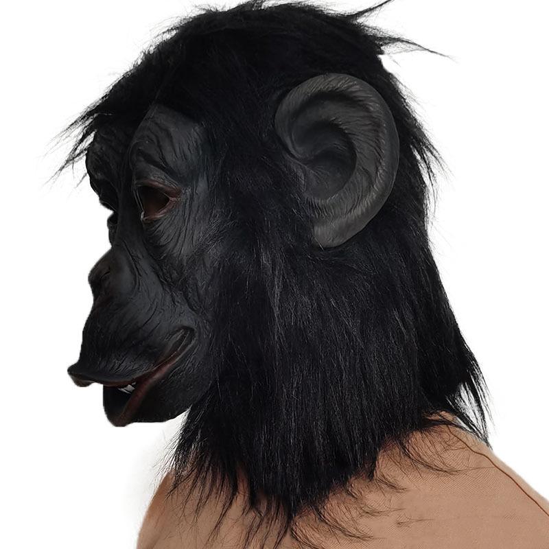 Red Mouth and Black Hair Monkey Latex Mask, Adult