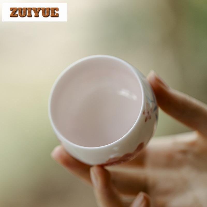 90ml Hand Drawn Peony Flower Teacup Arita Porcelain High Footed Tea Bowl Master Cup Meditation Cup Coffee Mug Tea Ceremony Gift
