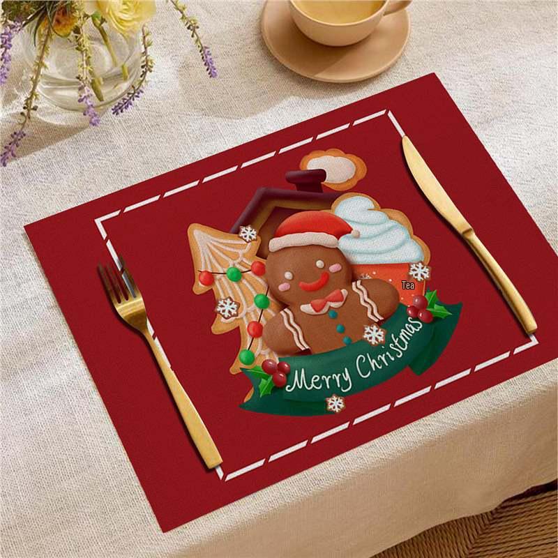 Nordic Christmas Santa Elk Linen Placemat Square, Festive Restaurant Table Decoration