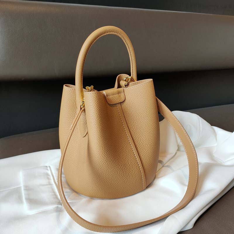 2025 cowhide Leather Small Bucket Basket bags Cute Women Handbags fashion Top-handle bag Work Shoulder Crossbody blue bag Lady