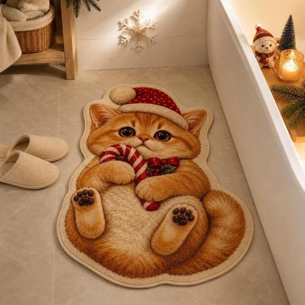 Soft Bathroom Floor Mat Cute Cat Pattern Indoor Floor Rug New Christmas Cat Doormat  Entryway
