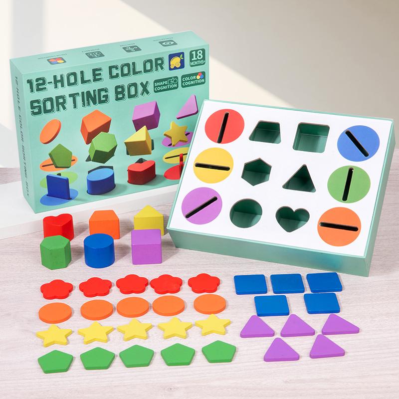 Montessori Wood Toys for Kids Wooden Shape Color Sorter Educational Toy for Baby Toddlers Preschool Gifts