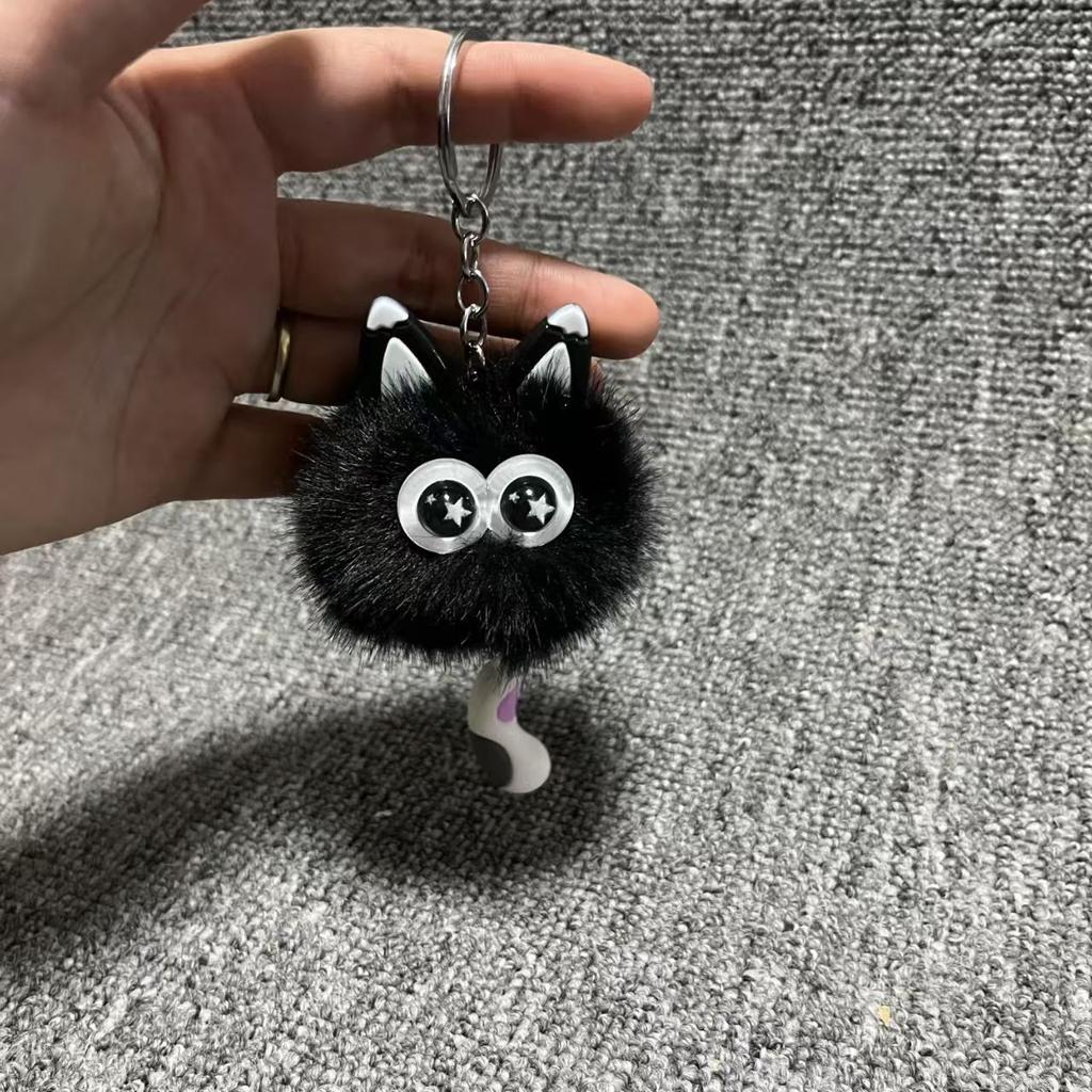 Cartoon Hairball Cat Pendant Decorative Cute Elf Small Briquettes Keychain Kawaii Plush Cat Plush Ball Key Chain Women Men