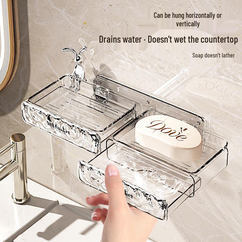 Nástěnná dvojitá mýdlenka bez vrtání - Špičkový koupelnový odtokový stojan na mýdlo