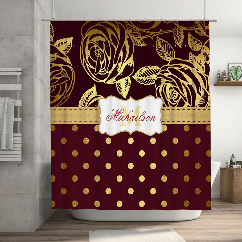 Gold Floral Print Shower Curtain Custom Decor Home Bath Accessories