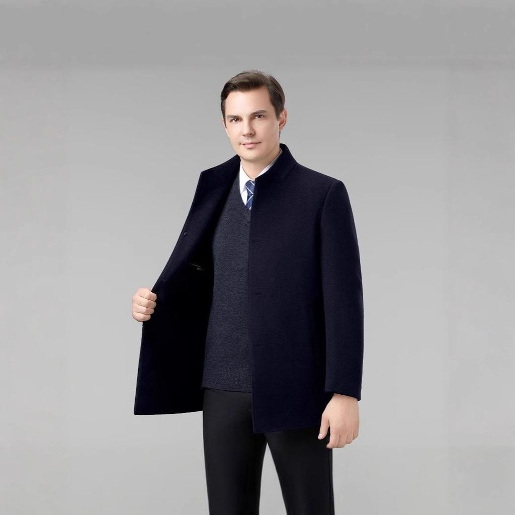 Brand Double-Sided Cashmere Men's Classic Wool Trench Coat with Down Liner