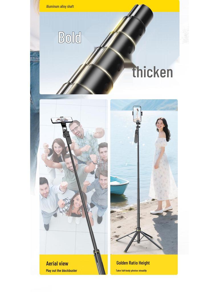 Anti-Shake Selfie-Stick mit einziehbarem Vierbein-Ständer für Live-Streaming und Fotografie