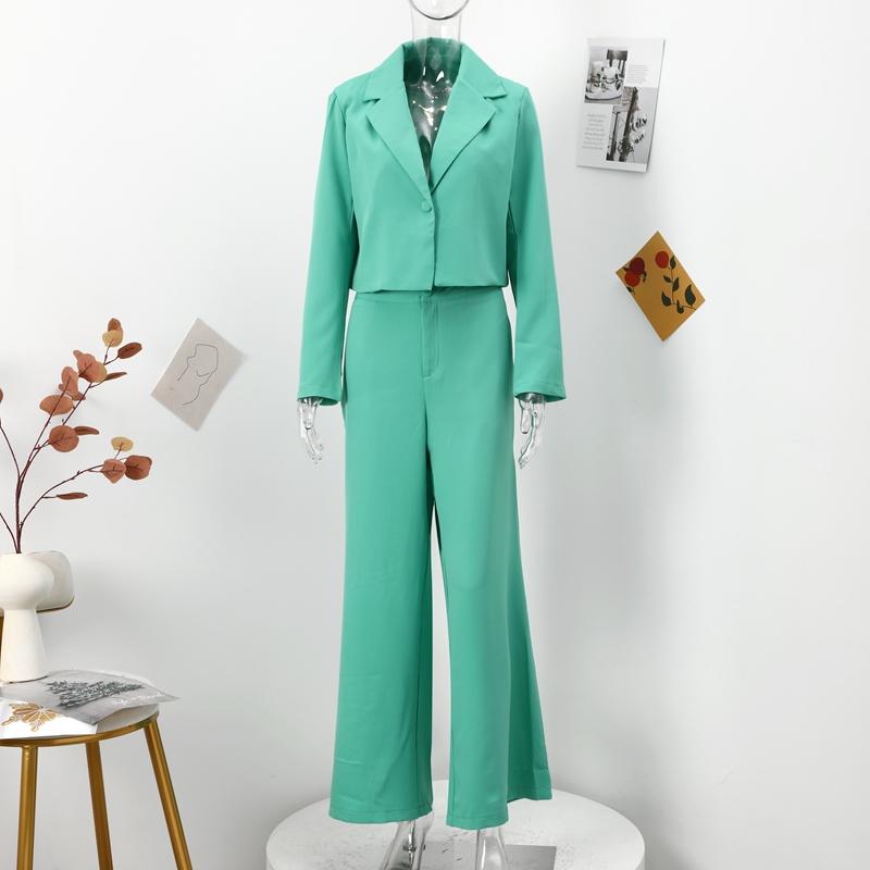 

Элегантный короткий топ с брюками, женский весенний укороченный топ с длинным рукавом и пуговицами, женский комплект, широкие брюки, наряд XXL