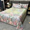 Nordic Style Floral Printed Cooling Mat Set Summer Skin Friendly Ice Silk Bed Sheet Set With Pillowcase Breathable Bed Mattress