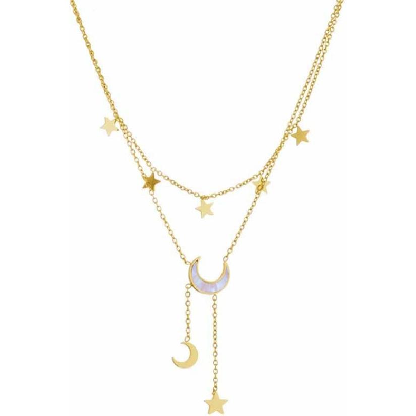 JczR.Y Moon and Star Necklace - Crystal Star Moon Tassel Rhinestone Crescent Pentagram Fringe Pendant for Women Party Statement Jewelry Accessories