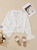 Long-Sleeve Bamboo Cotton Beach Cover-Up with Front Tie for Women