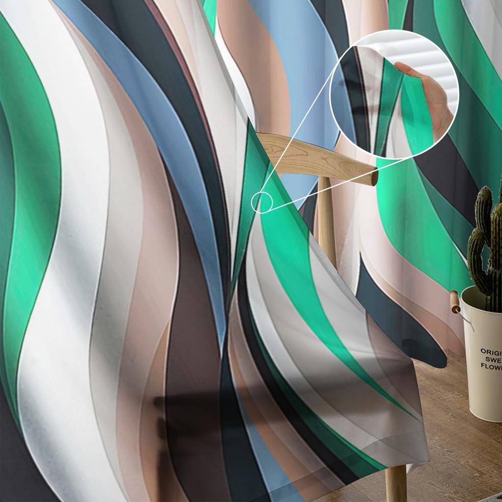 Abstract Gradient Line Color Block Green Sheer Curtains for Living Room Decoration Window Curtains Kitchen Tulle Voile Curtains