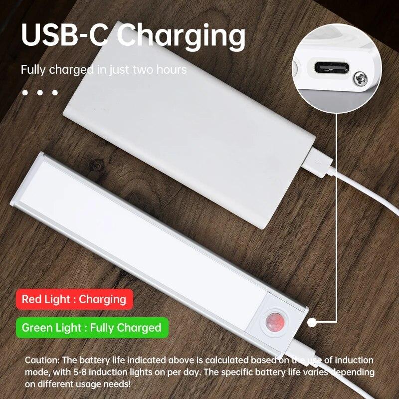LED Motion Ultra Thin Sensor Nachtlicht Stufenloses Dimmen Kabelloses USB Unter Fernbedienung Schrank Lichter