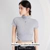 Women's Slim High Collar Short Sleeve T-Shirt with Chest Pads