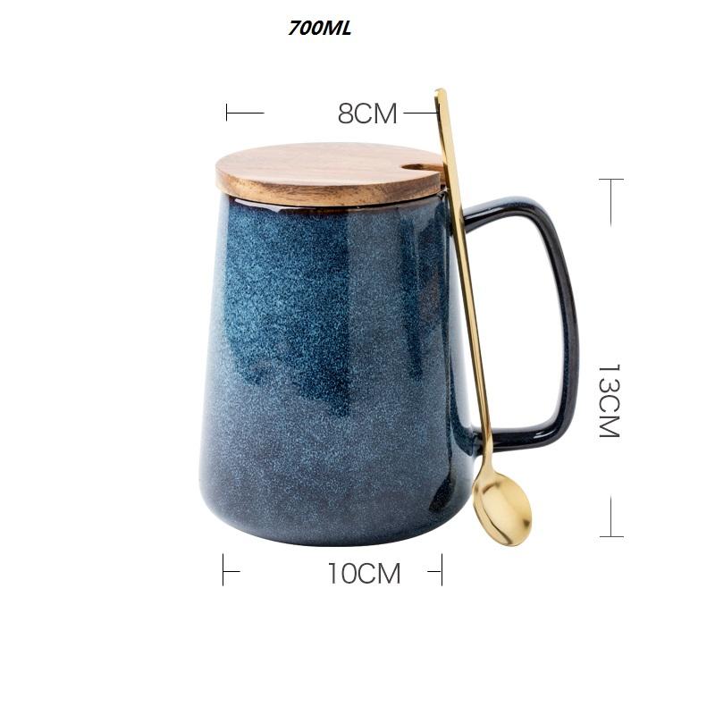700 мл Европейская ретро керамическая кружка с ложкой для кофе, креативная офисная чайная посуда для напитков, подарок для пар 700ml