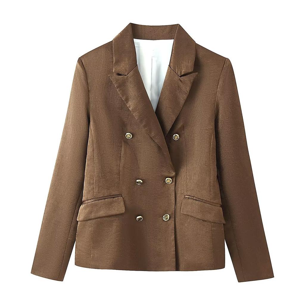 European and American style wholesale women's clothing with shoulder pads, wrinkle effect blazer + wrinkle effect wide-leg pants