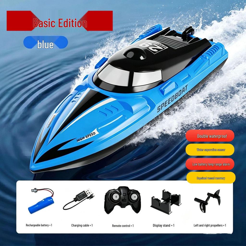 High-Speed Waterproof Remote Control Boat: Rechargeable Toy Ship Model for Kids' Birthday Gift