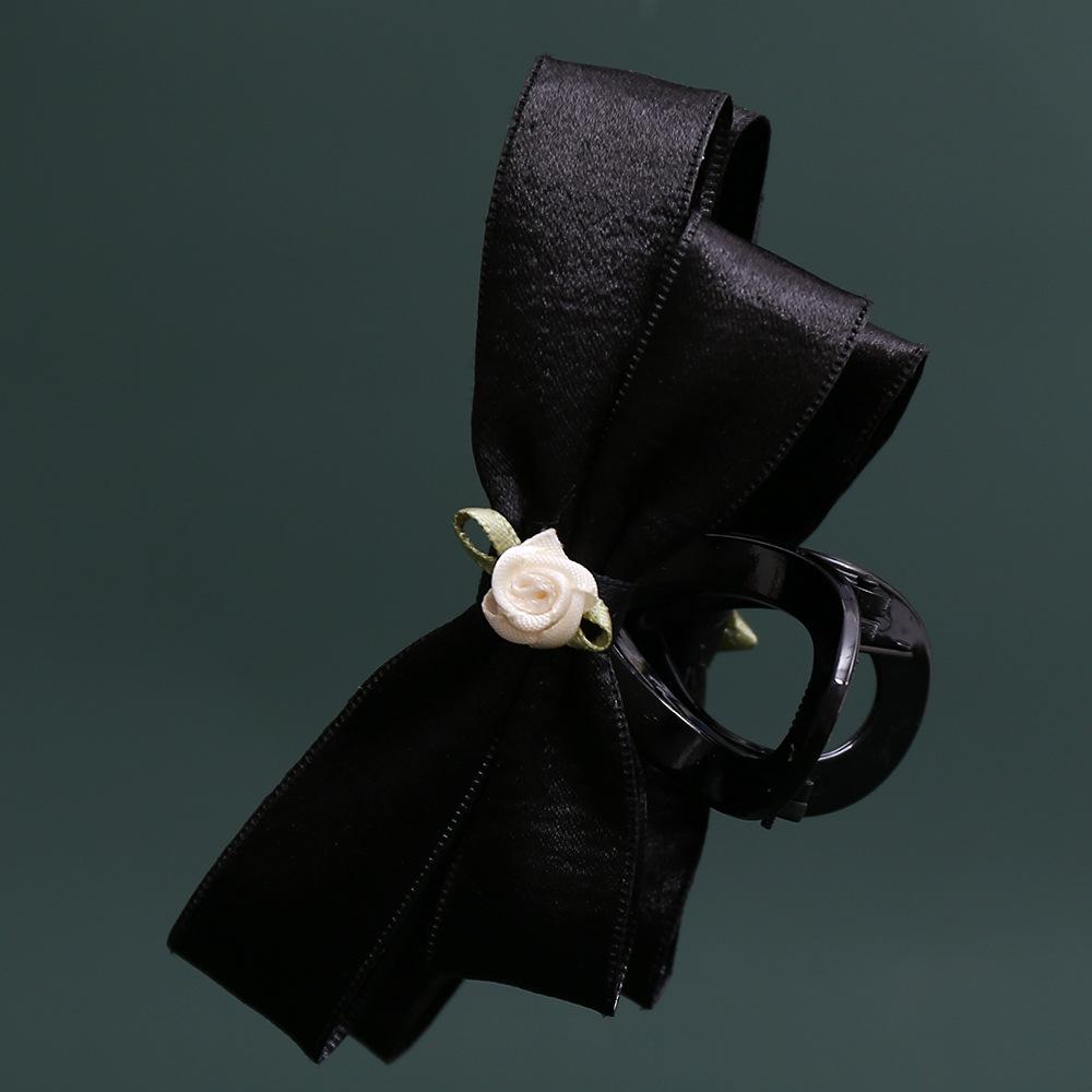 Satin Floral Bow Claw Clip: Elegant Large Hair Accessory