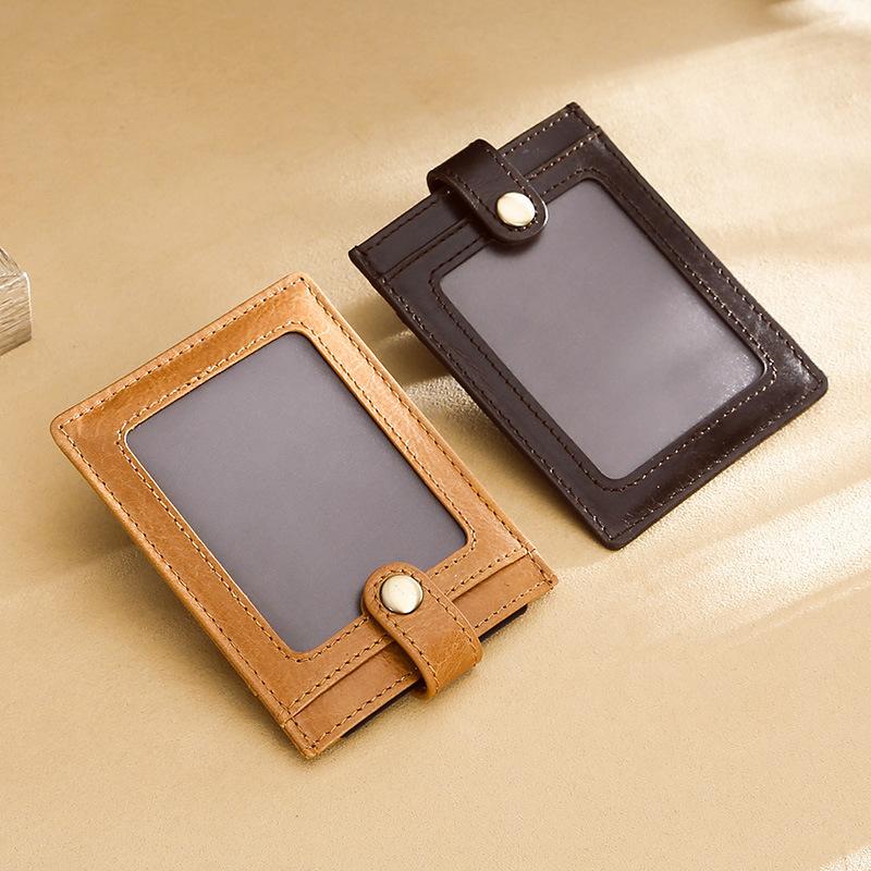 1PC Pull-out Buckle Card Cover Leather Card Holder Transparent Sandwich Men's and Women's Casual Oil Skin Bank Card Bag Gift