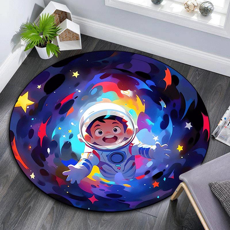 1pc Soft, Absorbent & Non Slip Astronauts traveling the stars Round Rug Soft Circle Rug for Living Room & Bedroom Decor, Chair Mats, and Unf
