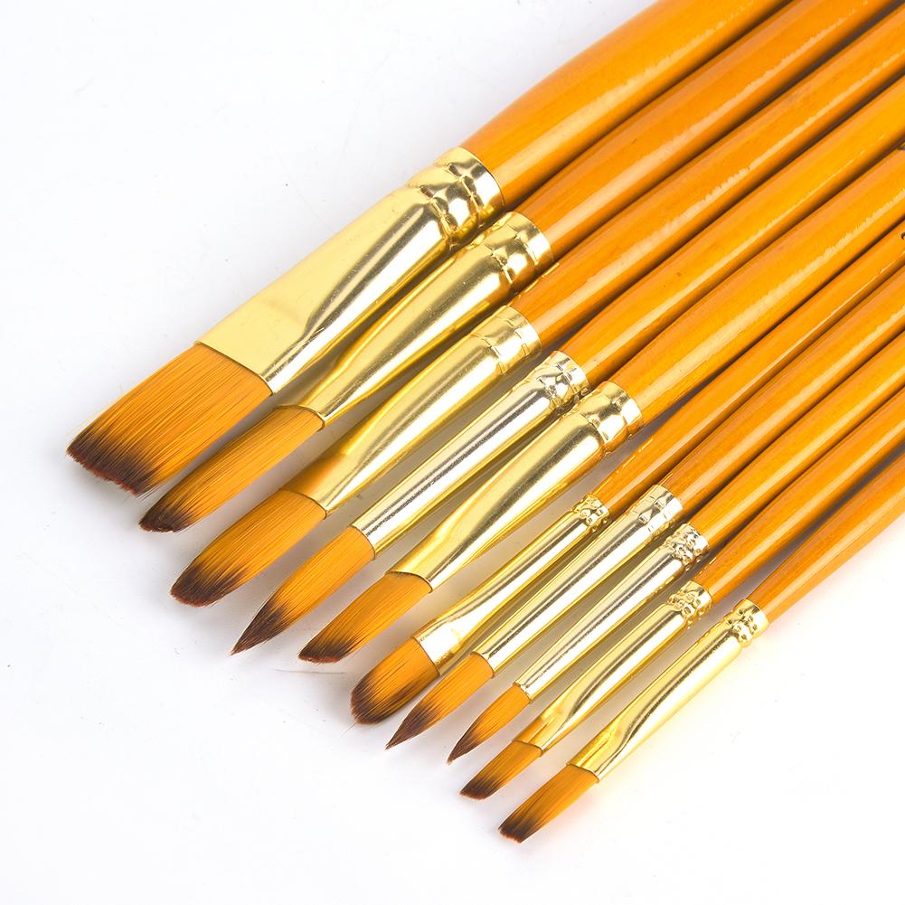 10Pcs Painting Brush Yellow Handle Nylon Hair Gouache Watercolor Drawing Pen Art Supplies